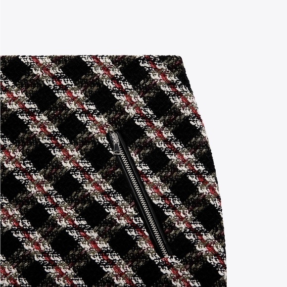 Zara Tweed Stripe Mini Skirt With Pockets - Picture 6 of 12